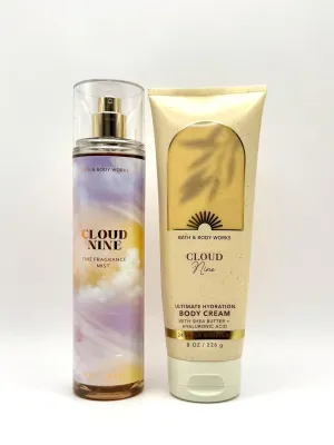 Bath and Body Work Cloud Nine Fine Fragrance Mist and Body Cream Set, 8 oz Hydrating Cream with Shea Butter, 8 fl oz Mist