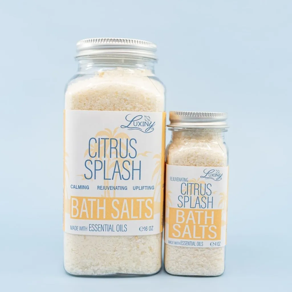 Bath Salts for Women, Relaxing Sea Salt Bath Soak with Moisturizing Almond Oil and Essential Oils, Made in The USA by Luxiny, 16 oz. (Citrus Splash)
