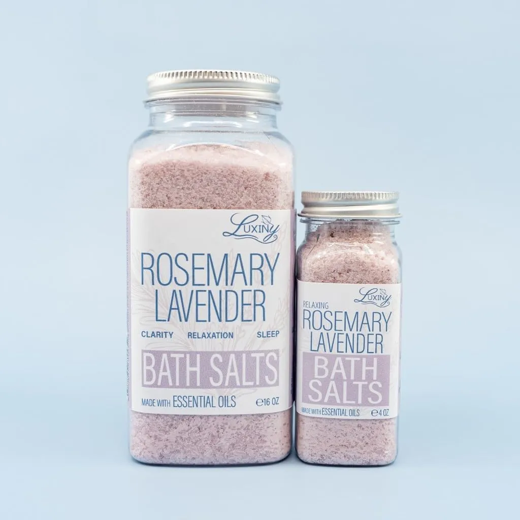 Bath Salts for Women, Relaxing Sea Salt Bath Soak with Moisturizing Almond Oil and Essential Oils, Made in The USA by Luxiny, 16 oz. (Rosemary Lavender)