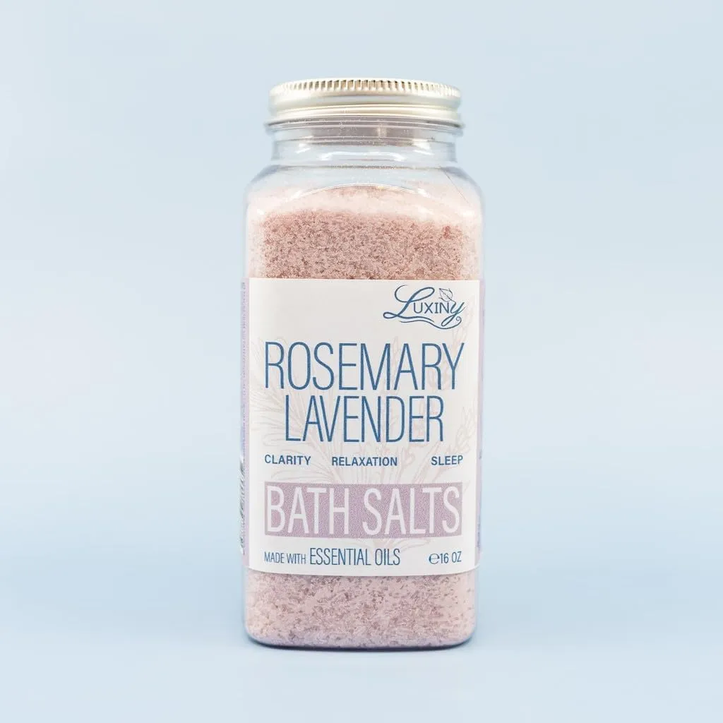 Bath Salts for Women, Relaxing Sea Salt Bath Soak with Moisturizing Almond Oil and Essential Oils, Made in The USA by Luxiny, 16 oz. (Rosemary Lavender)