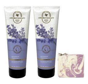 Bath & Body Works Aromatherapy Lavender   Vanilla 2 Pack Moisturizing Body Wash Set with a Lavender Dream Bar Soap - Full Size