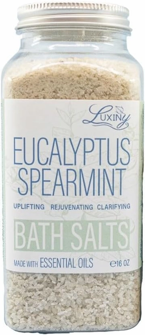 Bath Salts for Women, Relaxing Sea Salt Bath Soak with Moisturizing Almond Oil and Essential Oils, Made in The USA by Luxiny, 16 oz. (Eucalyptus Spearmint)