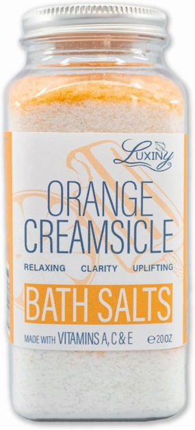 Bath Salts for Women, Relaxing Sea Salt Bath Soak with Moisturizing Almond Oil, and Fragrance Oils Made in The USA by Luxiny, 16 oz. (Orange Creamsicle)