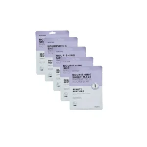 Beauty Restore Nourishing and Hydrating Lavender Face Mask with Hyaluronic Acid, Super Fruit Extracts, Allantoin & Adenosine, Cruelty Free, 5 Pack