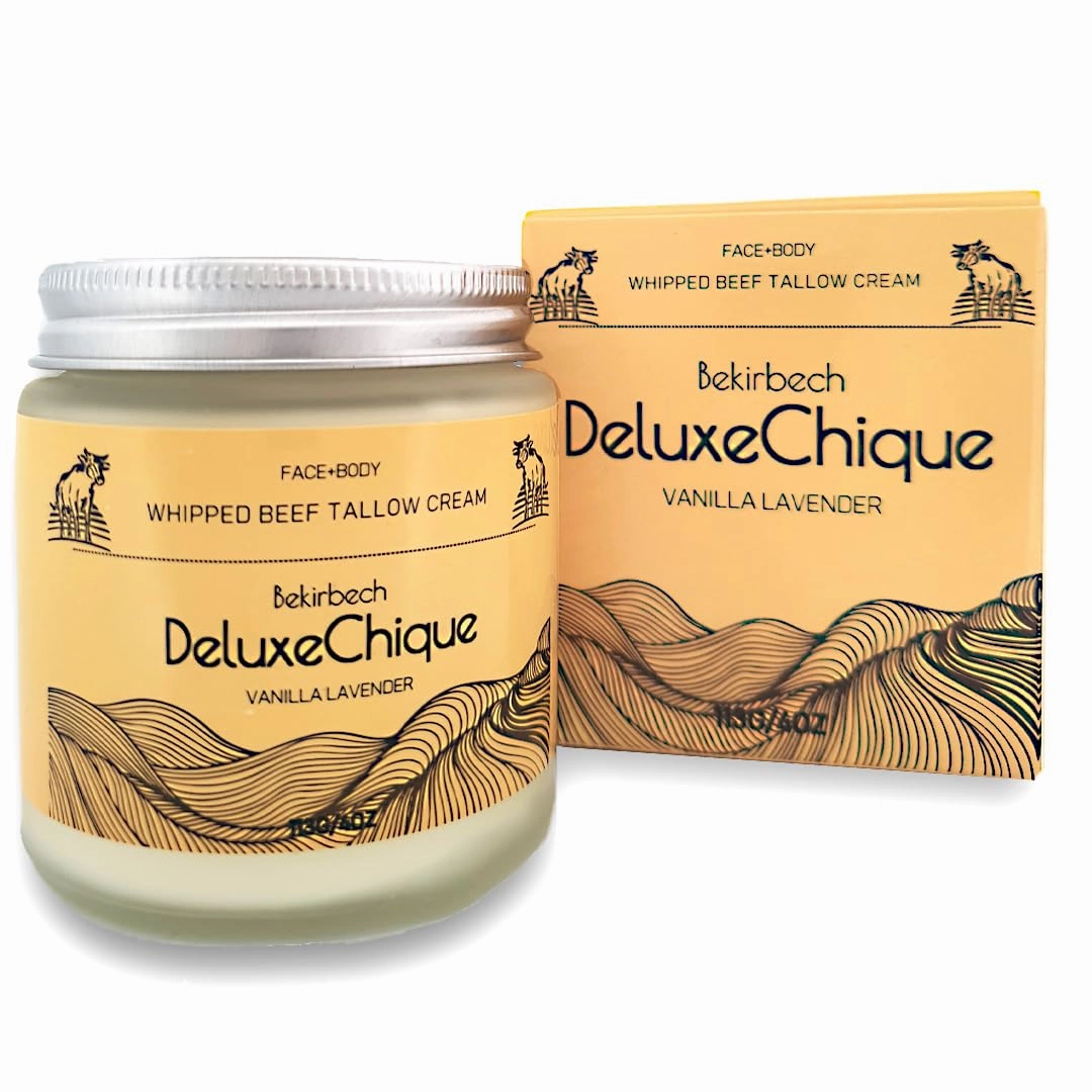Beef Tallow for Skin, Grass-Fed Beef Tallow Face Moisturizer & Body Lotion, Whipped Tallow Balm for Soft, Smooth Skin, Cebo de Res para la Cara, sebo de res para la cara (4 oz, Vanilla Lavender)
