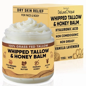 Beef Tallow for Skin, Grass-Fed Beef Tallow Face Moisturizer & Body Lotion, Whipped Tallow Balm for Soft, Smooth Skin, Cebo de Res para la Cara, sebo de res para la cara (4 oz, Vanilla Lavender)