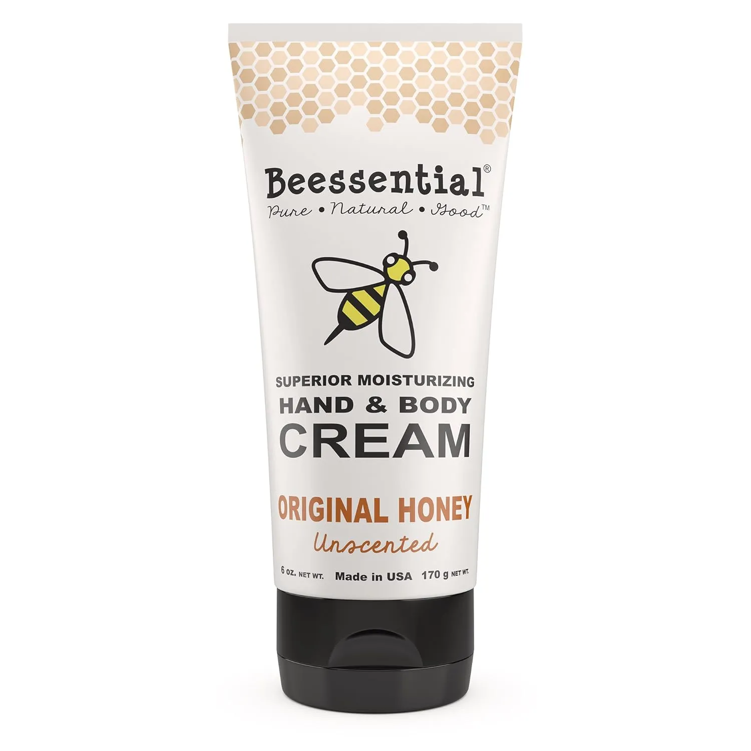 Beessential All Natural Hand And Body Cream, Original Honey Essential Oils, with Moisturizing Shea & Cupuacu Butter, Olive Oil, Beeswax, Fragrance Free - Made in the USA, 6 oz