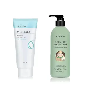 BEYOND Lacvert Body Scrub Peeling Gel (Green Tea, 10.1fl oz) - Body Wash & Shower Gel for Gentle Exfoliation & Angel Aqua (Cleansing Foam, 10.1fl oz) - Vegan Formula Korean Skin Care. Gentle Hydrating