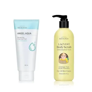 BEYOND Lacvert Body Scrub Peeling Gel (Lemon, 10.1fl oz) - Body Wash & Shower Gel for Gentle Exfoliation & Angel Aqua (Cleansing Foam, 10.1fl oz) - Vegan Formula Korean Skin Care. Gentle Hydrating Fac