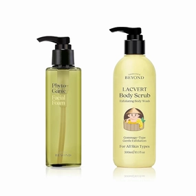BEYOND Lacvert Body Scrub Peeling Gel (Lemon, 10.1fl oz) - Body Wash & Shower Gel for Gentle Exfoliation & Phytoganic Facial Cleansing Foam (6.8fl oz) - Vegan Formula Korean Skin Care.