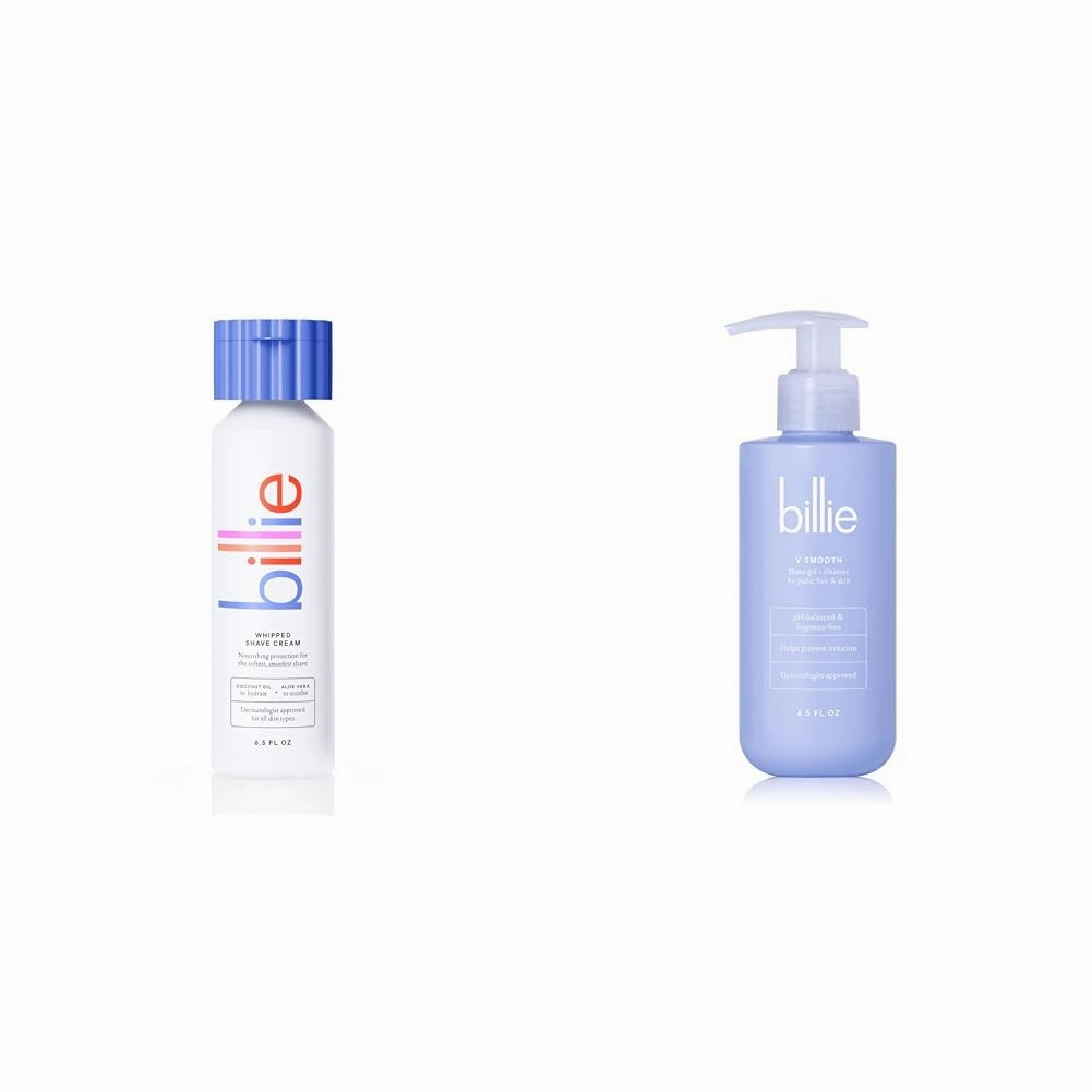 Billie Whipped Shave Cream - Lavender & Bergamot Scent - 6.5 fl oz & V Smooth - Shave Gel   Cleanser for Pubic Hair & Skin - pH-Balanced - Fragrance-Free
