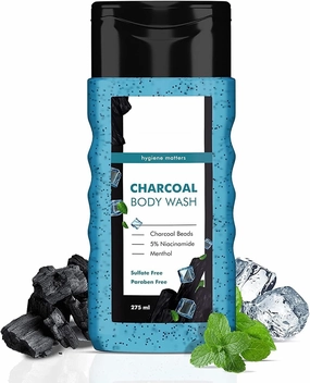 BK C.h.a.r.c.o.a.l B.o.d.y Wash for Men | with 5% Niacinamide, Activated Charcoal, & Menthol | Deep Cleansing, Detoxifying & Exfoliating Showering Gel | Paraben Free, Soap Free | 250 ml