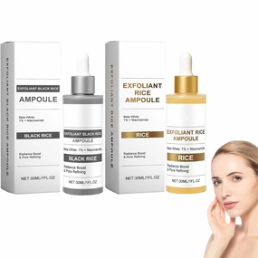 Black and White Rice Exfoliant, Peel Shot Glow Rice Ampoule Duo, Face Peeling Gel Dead Skin Remover Scrub, Radiance Boost & Pore Refining, for All Skin Types (Black & White Rice Exfoliant, 2Pcs)