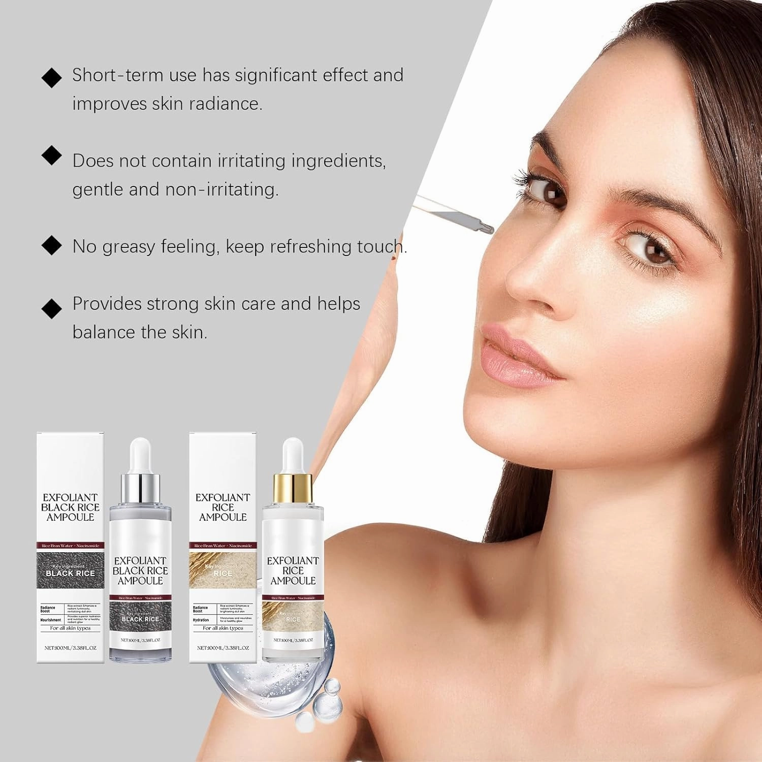 Black and White Rice Exfoliant,Rice Ampoule Duo Exfoliating Peeling Solution,Peel Shot Glow Rice,Moisturizing & Pore Minimizer for Face. (White Black)