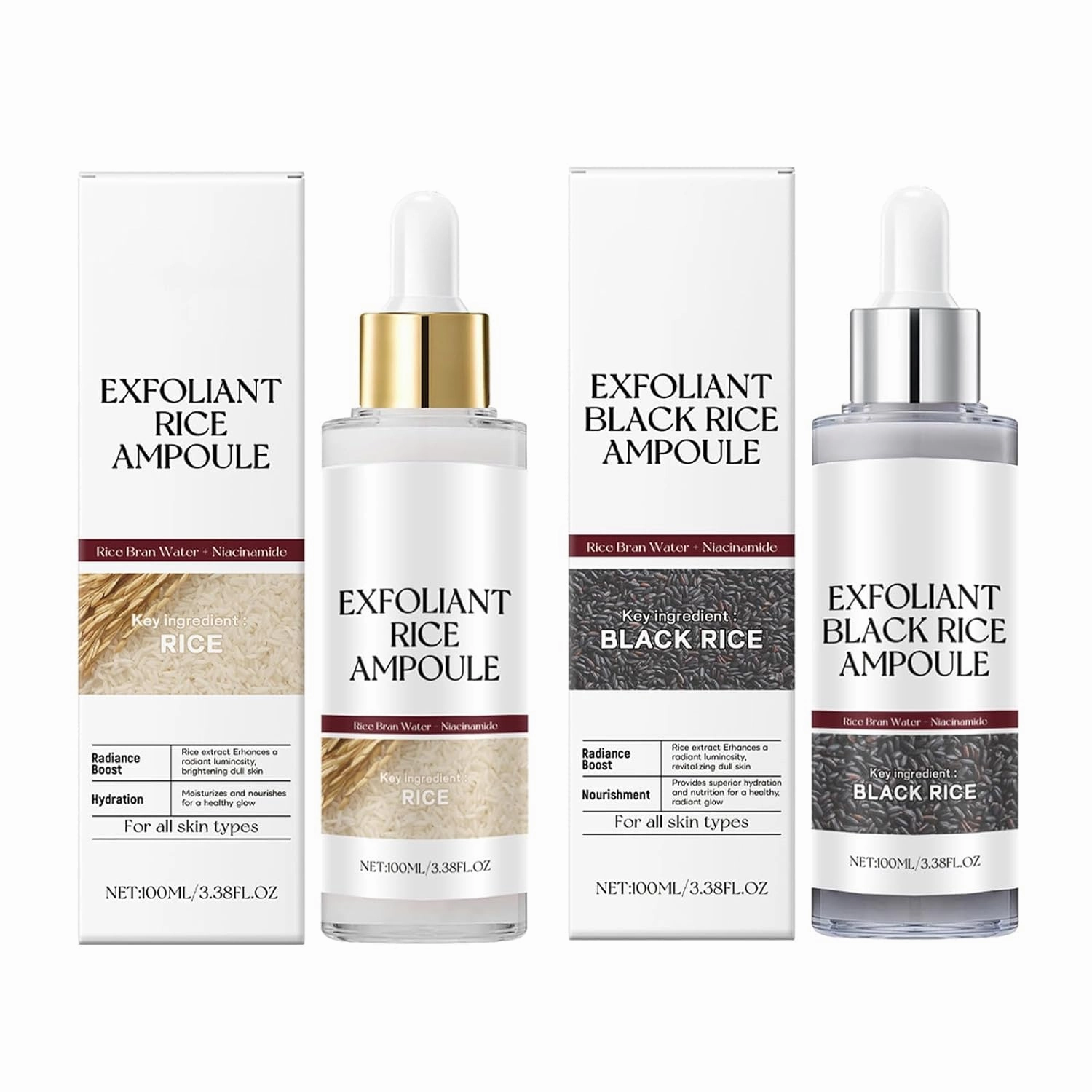 Black and White Rice Exfoliant,Rice Ampoule Duo Exfoliating Peeling Solution,Peel Shot Glow Rice,Moisturizing & Pore Minimizer for Face. (White Black)