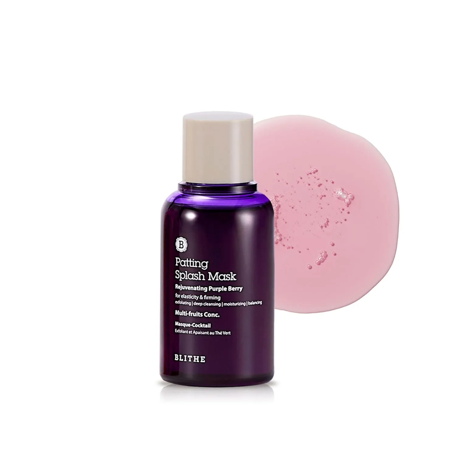 Blithe Patting Splash Mask Exfoliating Face Wash Rejuvenating Purple Berry - Facial Exfoliator with Castor Oil & Lactic Acid for Blemished Dry Skin, K Beauty Elasticity & Firming 2.3 Fl Oz