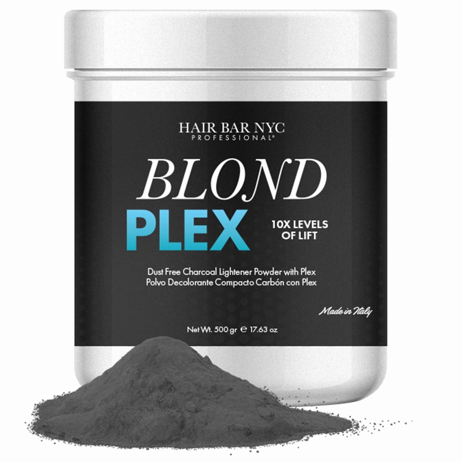 Blond Plex Extreme Lifting 10X Levels - Black/Charcoal Dust Free Lightener Powder Cool-Toned & Bright Finish - Made in Italy 500G / 17.63Oz