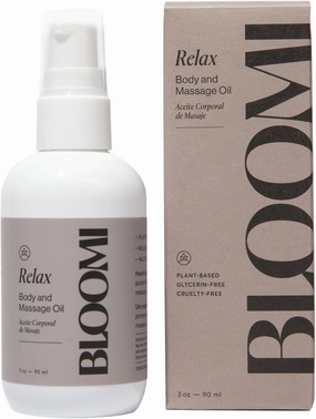 Bloomi Relax Body & Massage Oil, 3oz - Calming Lavender Oil for Relaxation, Stress Relief, Skin Hydration & Moisturizing Therapy, Ideal for Self Care (1)