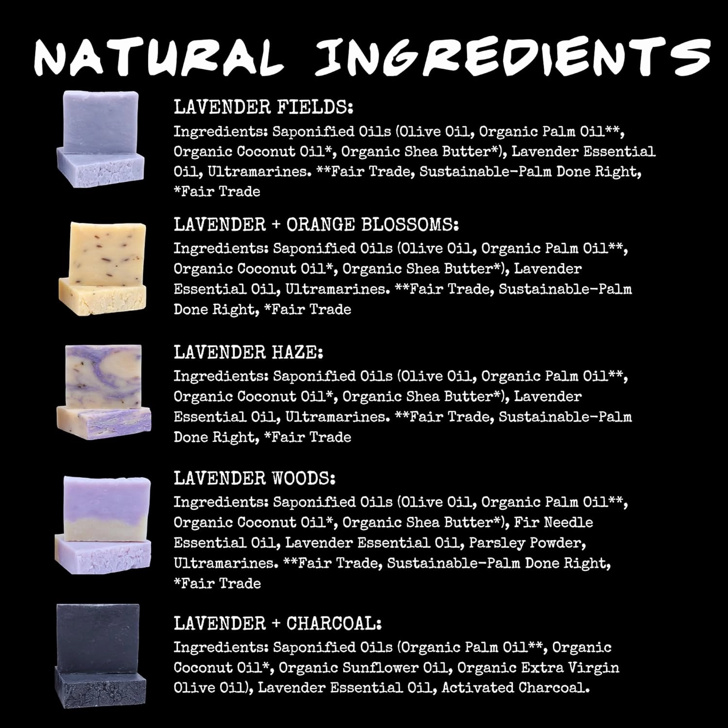 Bluebyrd Soap Co. Lavender Bliss Handmade Soap Bars 5 Pack | Organic, Vegan | Cold-Pressed, Hydrating, Moisturizing | Lavender, Orange, Woods, Charcoal Scents in Gift Box (Lavender)
