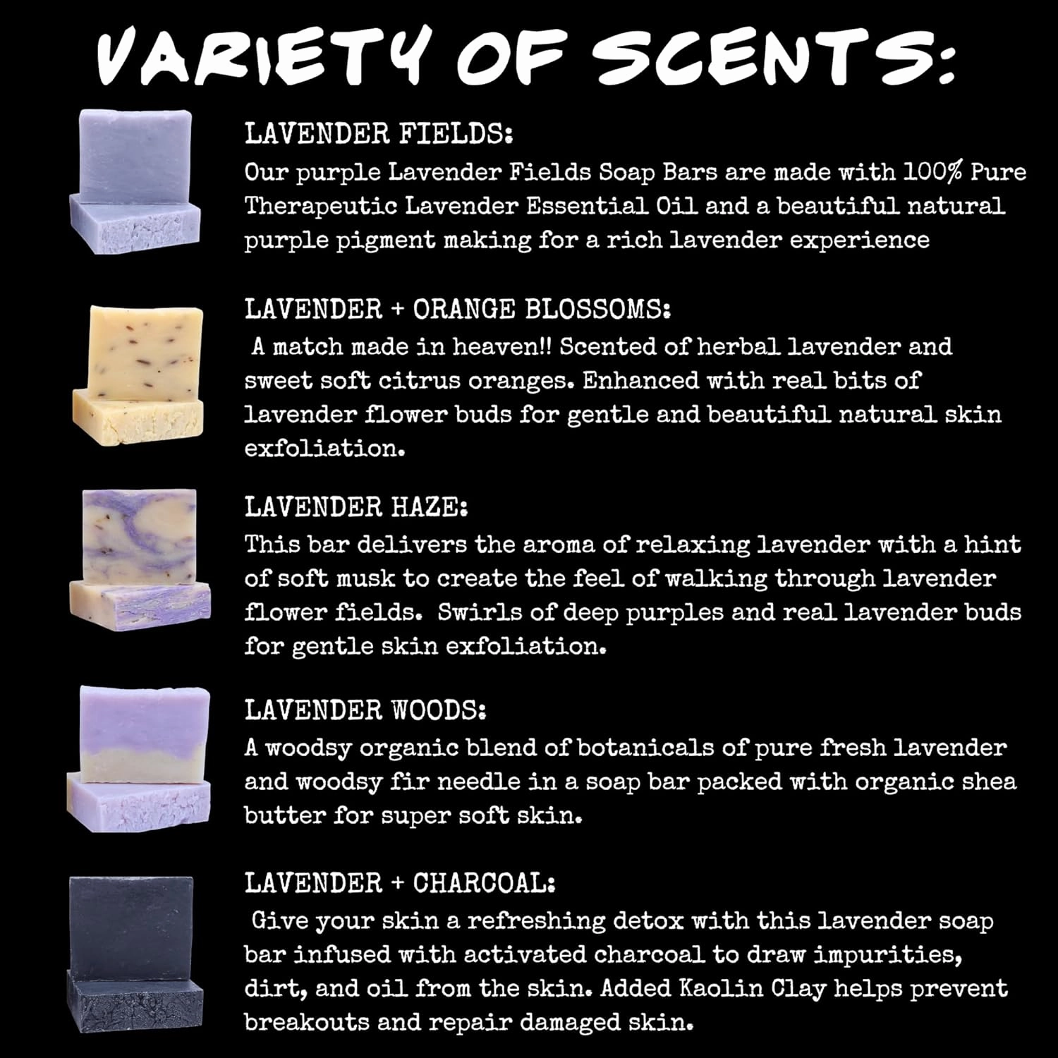 Bluebyrd Soap Co. Lavender Bliss Handmade Soap Bars 5 Pack | Organic, Vegan | Cold-Pressed, Hydrating, Moisturizing | Lavender, Orange, Woods, Charcoal Scents in Gift Box (Lavender)