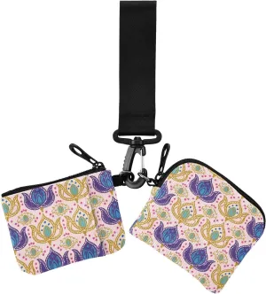 Boho flower Pattern Women's Dual Wallets Business Card Cases Thin Flat Zipper Cash Coin Purse with Zipper Pocket for Women 2 Pcs