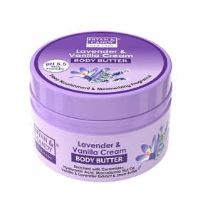 BRYAN & CANDY Lavender & Vanilla Body Butter Ph 5.5 For 72Hrs Moisturization. Enriched With Ceramides, Hyaluronic Acid, Lavender Extracts & Shea Butter|Non-Sticky Moisturizer For Women & Men - (200Gm)