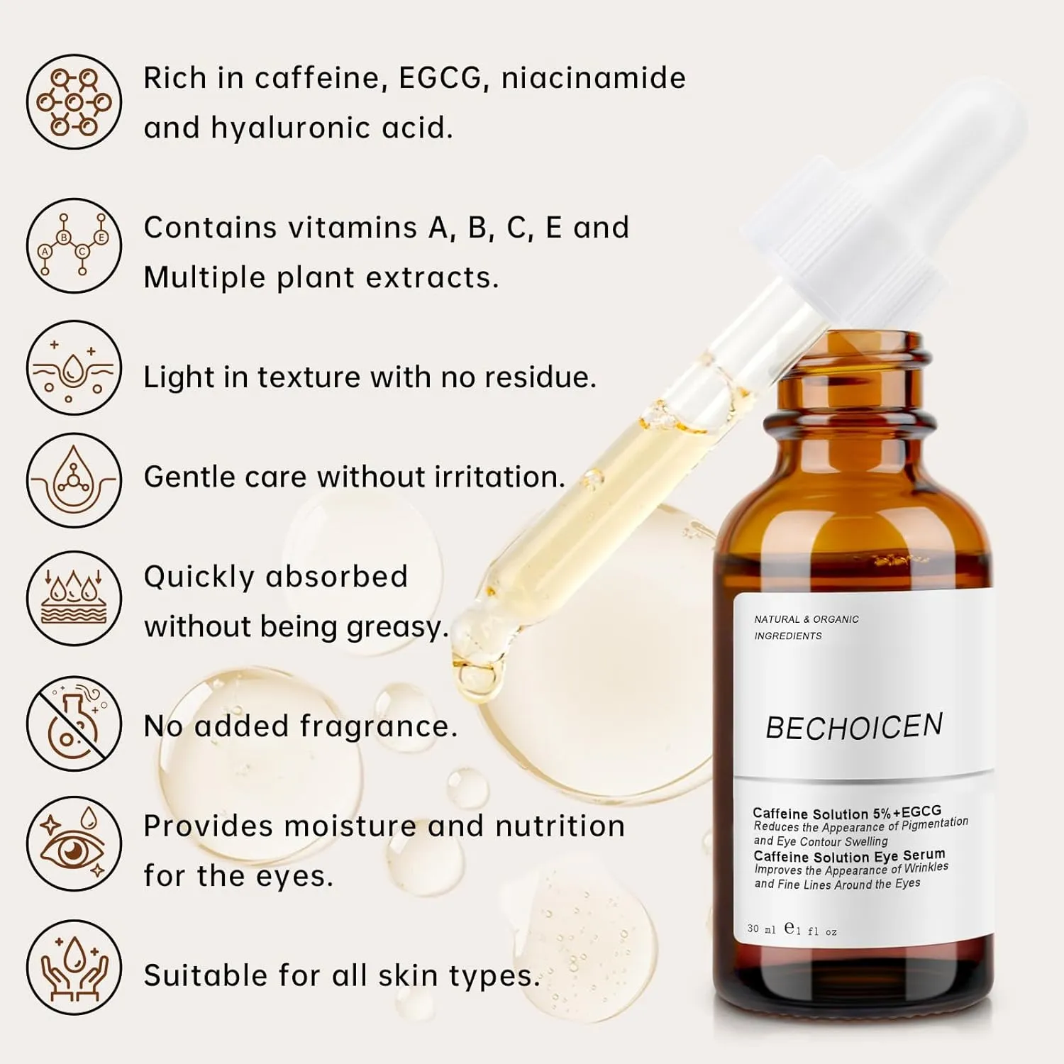 Caffeine Solution 5%   EGCG Serum for Dark Circles and Puffiness,30ml Anti Aging Moisturizing Caffeine Eye serum for Women,Reduce Fine Lines & Wrinkles Under Eye Bags,2Pcs