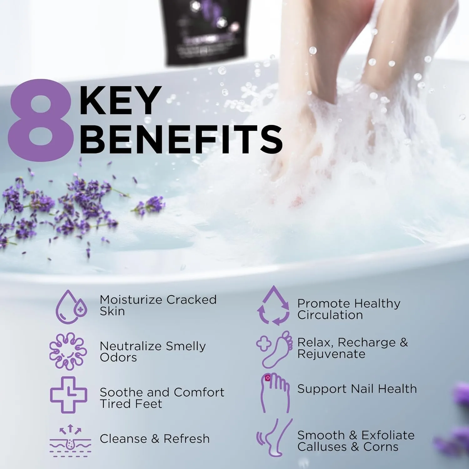 Calming Lavender Foot Soak with Epsom Salt, Made in USA, Foot Soak Soothes Tired Feet, Athletes Foot, Stubborn Foot Odor, Softens Calluses & Helps Treat Toenail, 16 oz 1 lb