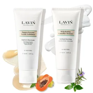 Camellia Cleanser and Paypaya Enzyme Set with Natural Facial Cleanser 2 Packs Anti Aging Brightening Wash Skin Care Product for Dry Oily Sensitive Skin Exfoliating Scrub Exfoliator for Women