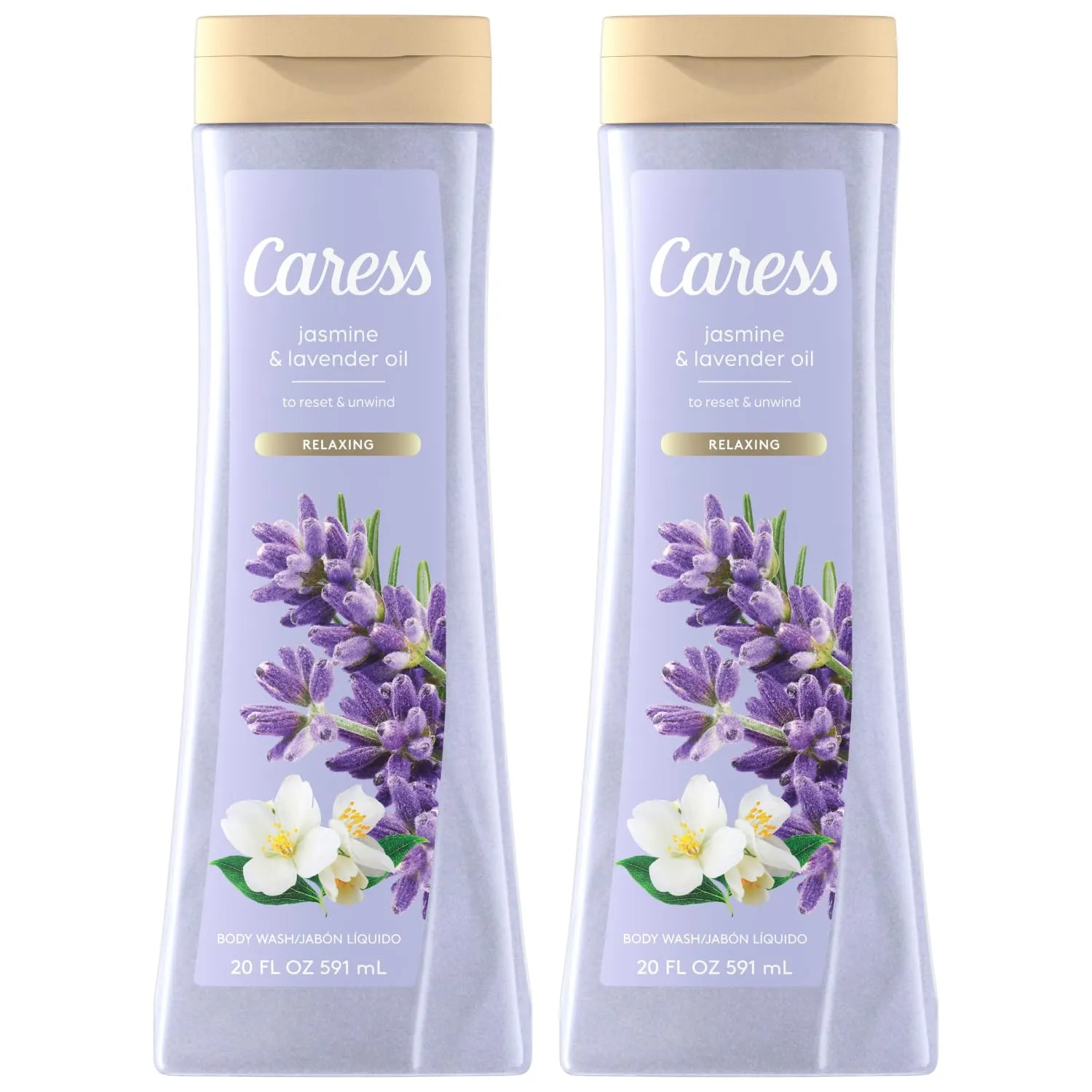 Caress Body Wash, Relaxing Jasmine & Lavender, 2-Pack – Reset & Unwind with Soft, Fragrant Skin, 20 Oz Ea