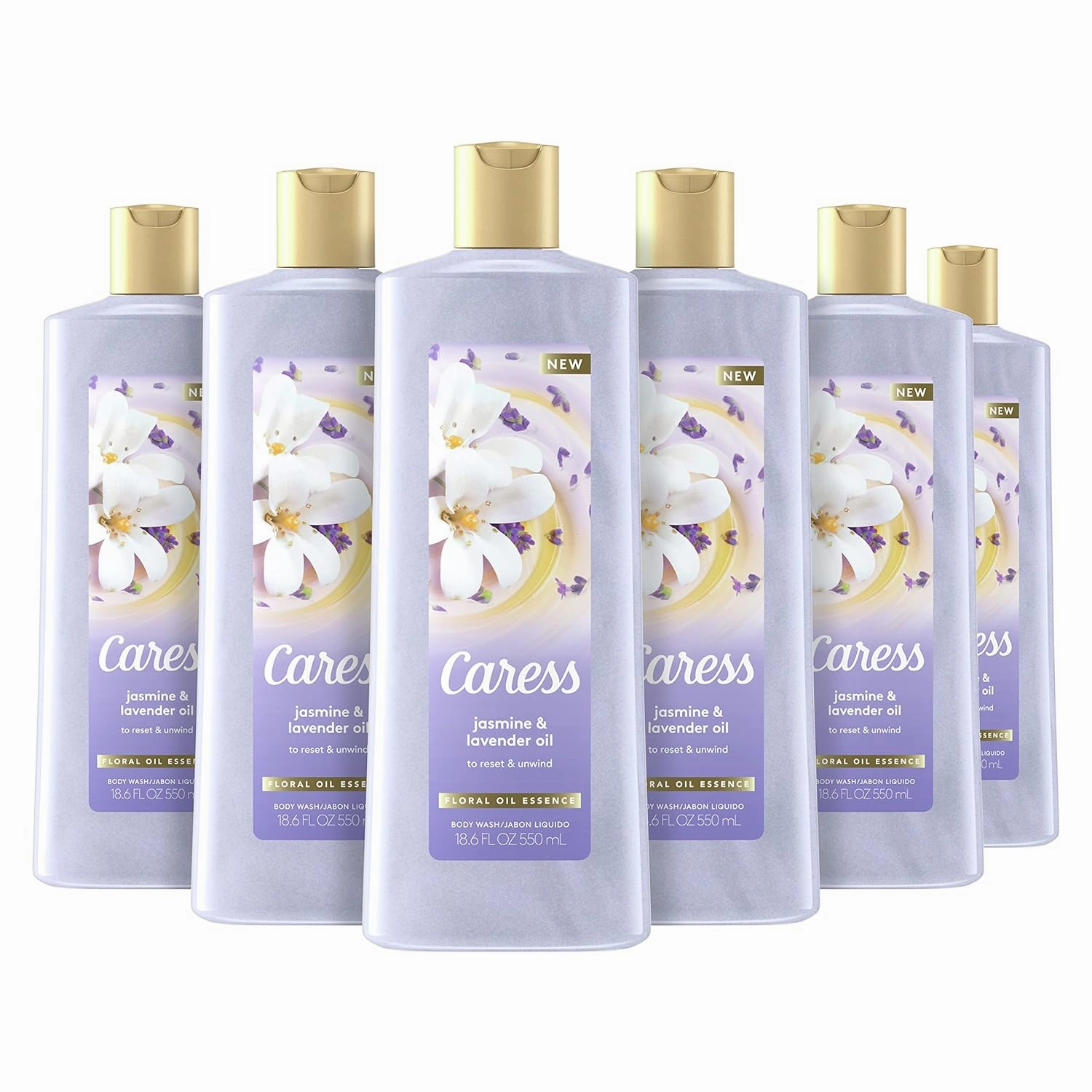 Caress Body Wash for Women, Jasmine and Lavender Oil, Shower Gel Moisturizing Body Wash Leaves Skin Feeling Instantly Pampered, 18.6 oz 6 Pack