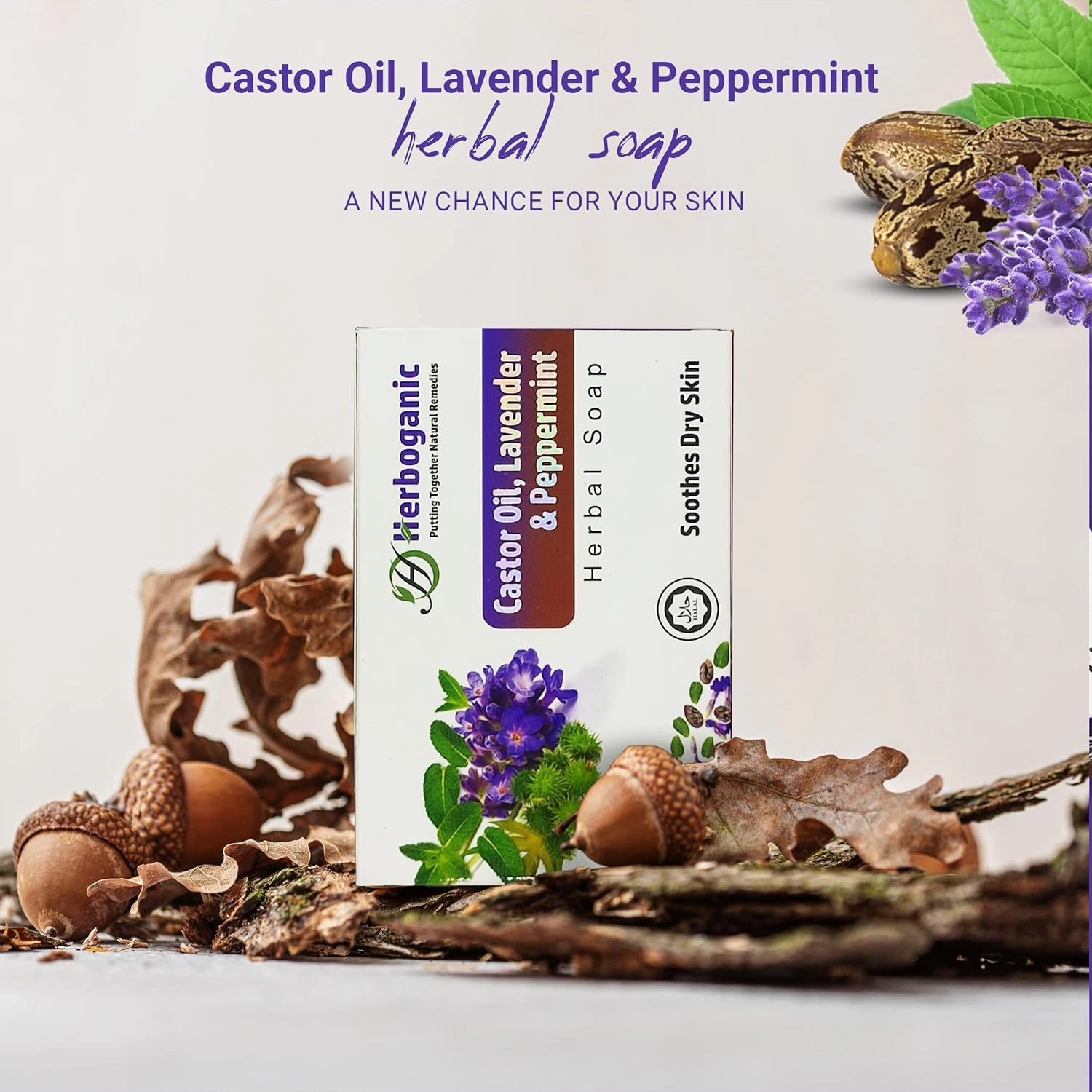 Castor oil, Lavender and Peppermint Herbal Soap | Pack of 3 of 5oz soap Bar | Natural Bar Soap for Face and Body | Hydrating and Nourishing | Suitable for Men and Women
