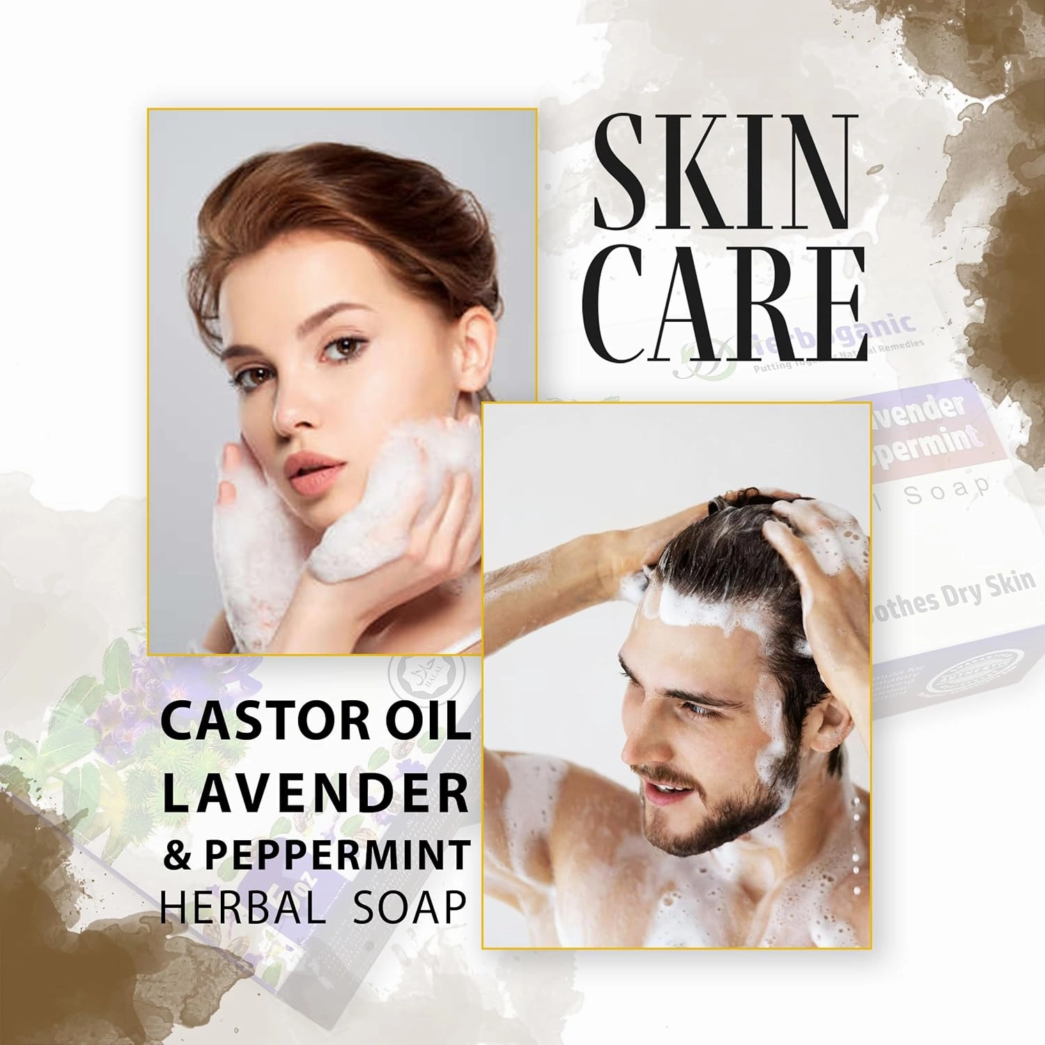 Castor oil, Lavender and Peppermint Herbal Soap | Pack of 3 of 5oz soap Bar | Natural Bar Soap for Face and Body | Hydrating and Nourishing | Suitable for Men and Women