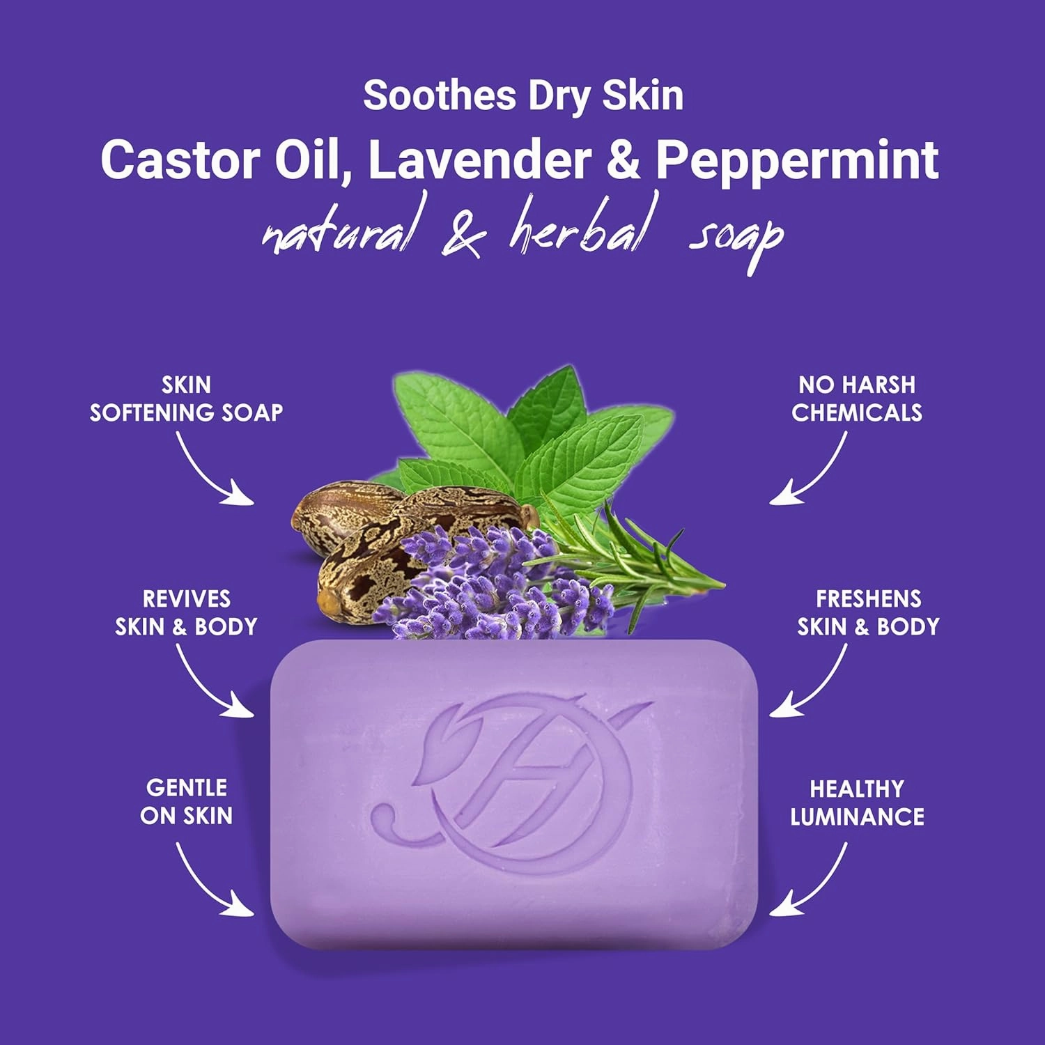 Castor oil, Lavender and Peppermint Herbal Soap | Pack of 3 of 5oz soap Bar | Natural Bar Soap for Face and Body | Hydrating and Nourishing | Suitable for Men and Women
