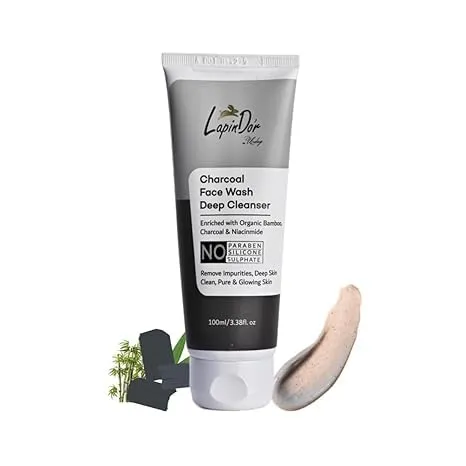 Charcoal Face Wash Deep Cleanser (100ml) | Organic Bamboo Charcoal & Niacinamide Face Wash for Men & Women | Remove Dirt, Oil,| Non-Toxic, Harmful Chemical-Free & Vegan