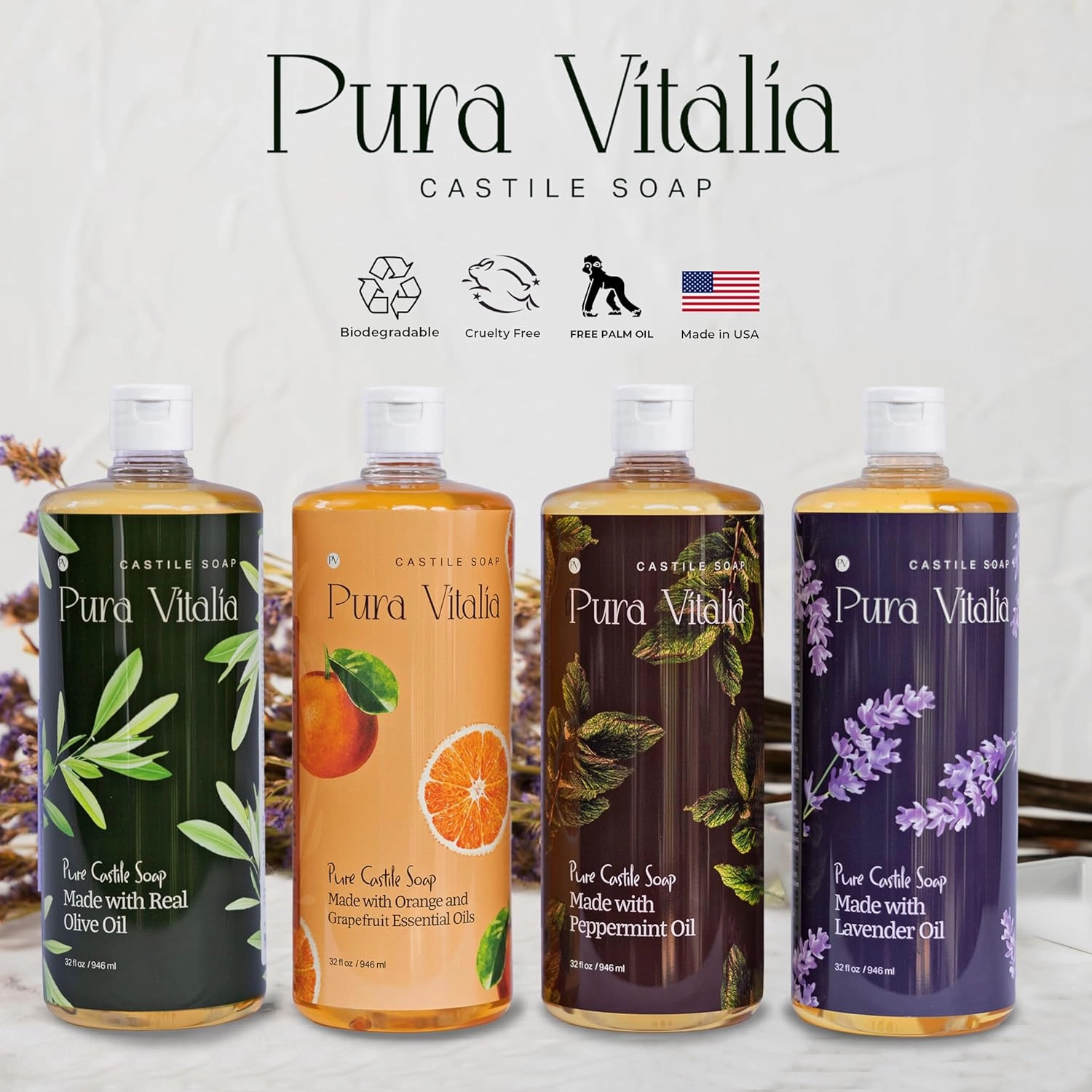Citrus Pure Castile Soap Liquid with Olive Oil & Essential Oils; for Face Wash, Hand, Body, Laundry, and Beyond, Eco-friendly & fully Biodegradable Organic Castile Soap, 32 fl oz.