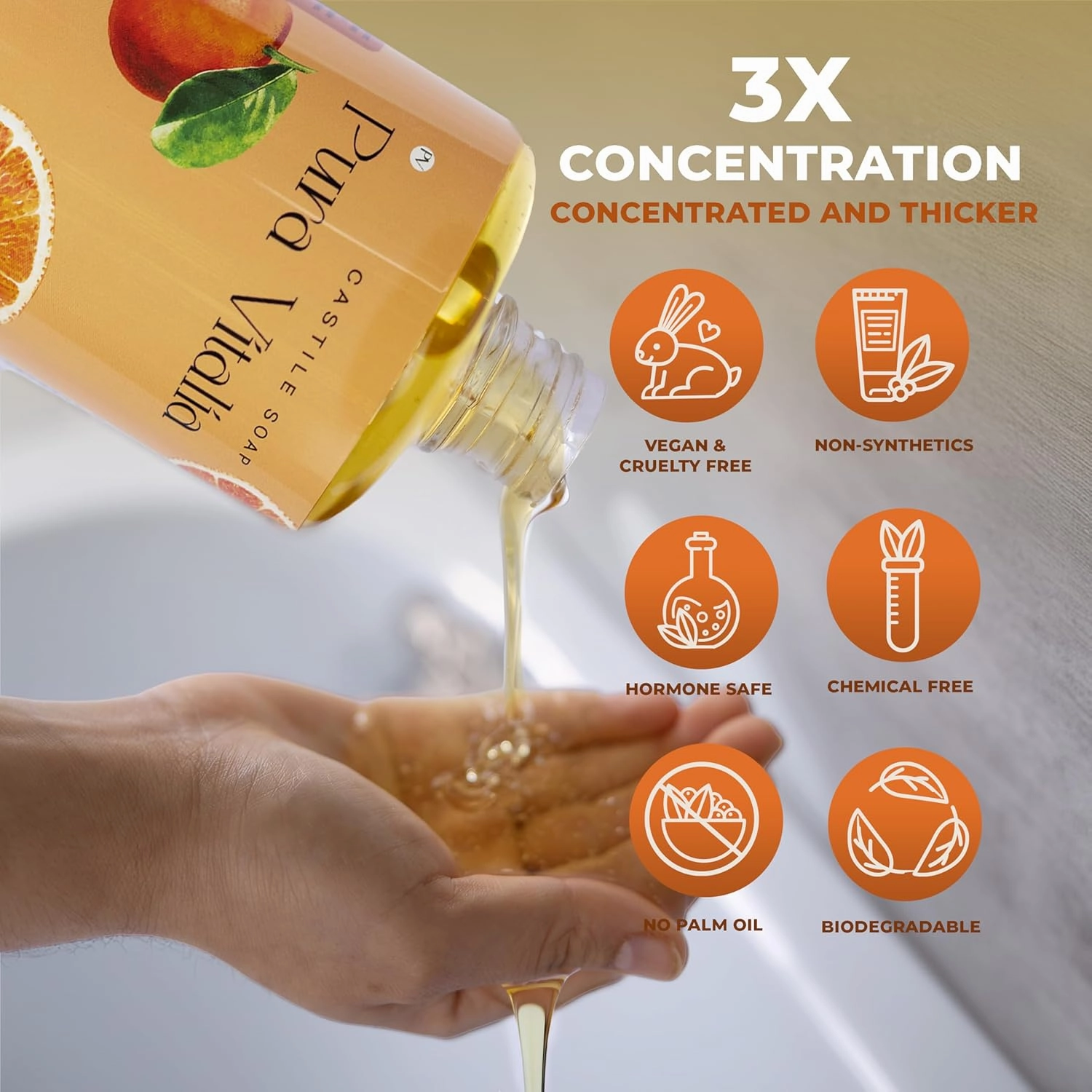 Citrus Pure Castile Soap Liquid with Olive Oil & Essential Oils; for Face Wash, Hand, Body, Laundry, and Beyond, Eco-friendly & fully Biodegradable Organic Castile Soap, 32 fl oz.