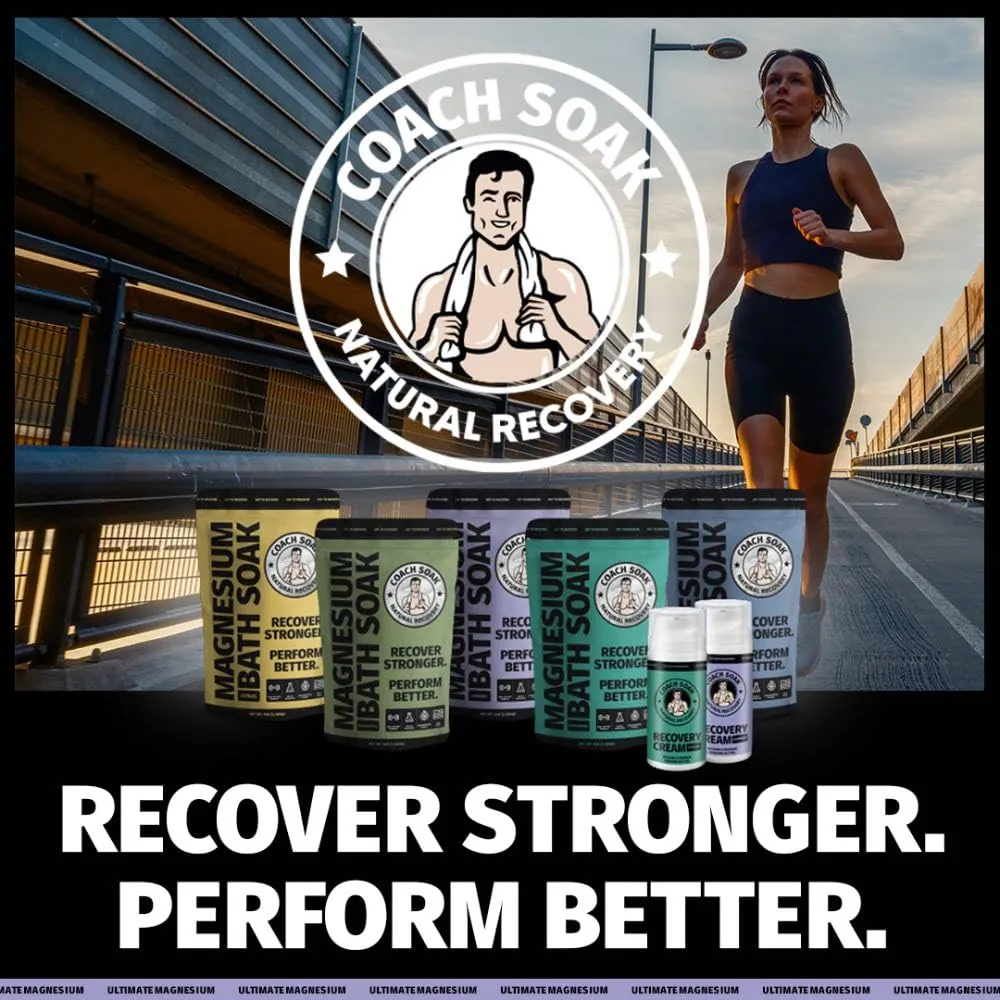 Coach Soak Recovery Bath Soak - Faster Absorption Than Epsom Salt for Pain - Rejuvenating Magnesium Flakes with 21 Minerals, Essential Oils & Bath Salts, 3lbs (Calming Lavender)