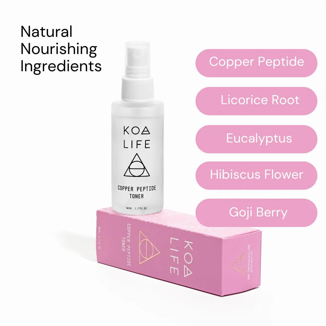 Copper Peptide Anti-Aging Facial Toner - Collagen Boosting Skin Repair Solution with Natural Plant-Based Formula, Vitamins for Hydration, Plumping, and Glowing Skin, 1.7 Fl OZ