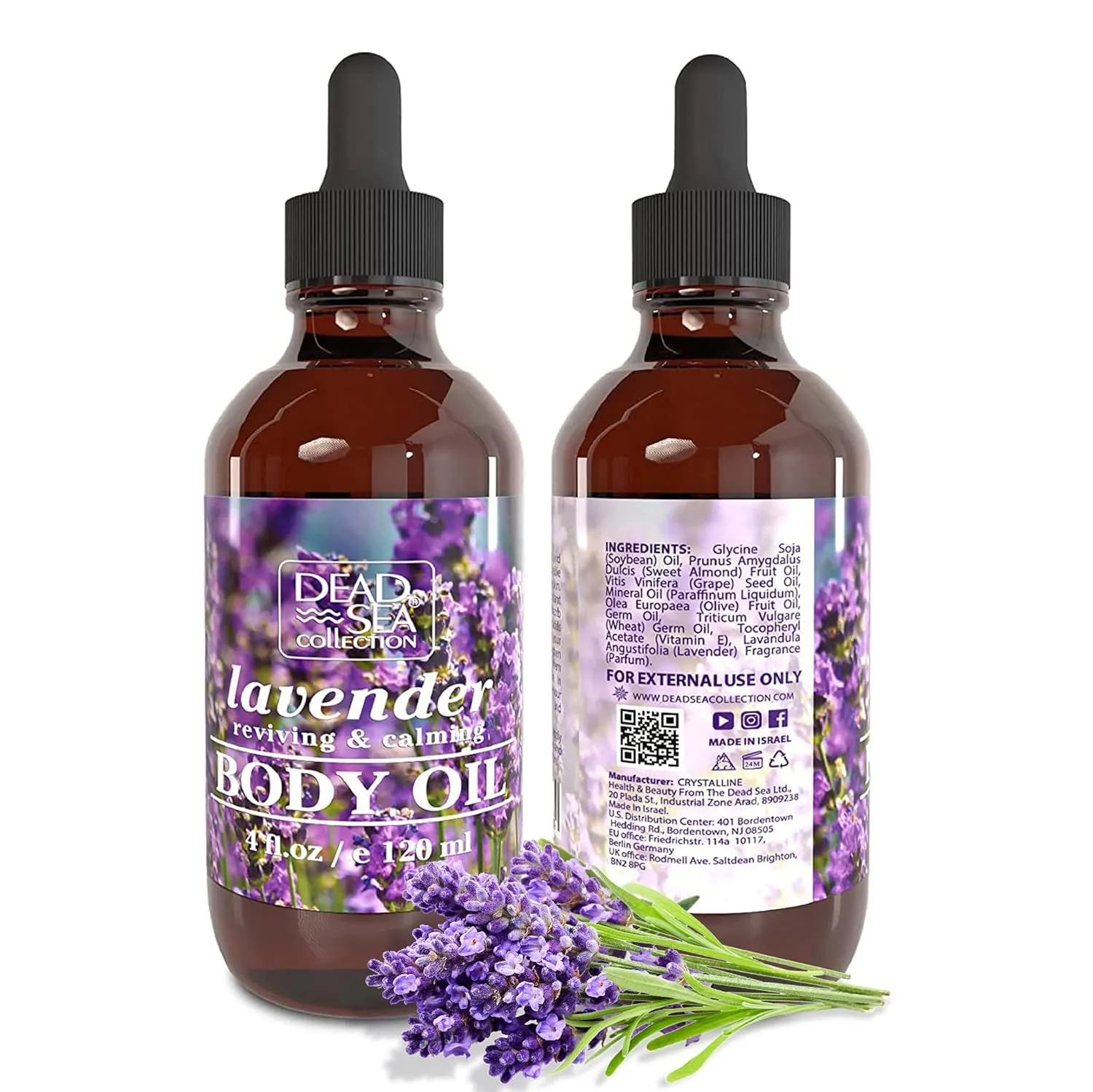 Dead Sea Collection Body Oil with Lavender-Dry Skin Moisturizer and Hydrating Massage Oil-Nourishing Bath Oil-Increase Skin Elasticity and Provide Anti-Aging(4 fl.oz)