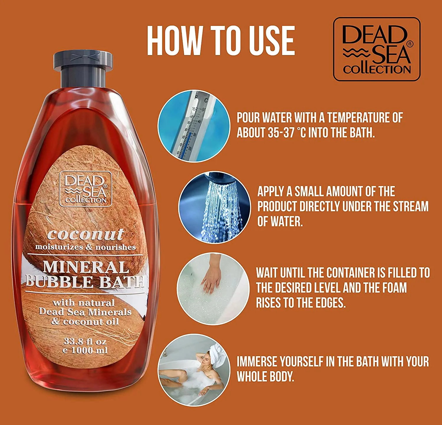 Dead Sea Collection Bubble Bath for Women and Men - with Coconut Oil and Pure Minerals - Nourishing and Moisturizing Skin - 33.8 Fl. Oz