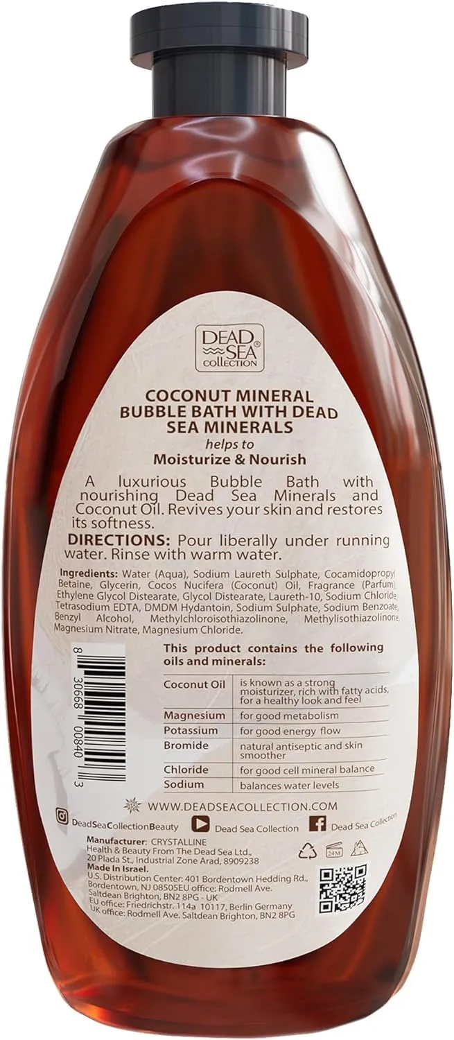 Dead Sea Collection Bubble Bath for Women and Men - with Coconut Oil and Pure Minerals - Nourishing and Moisturizing Skin - 33.8 Fl. Oz