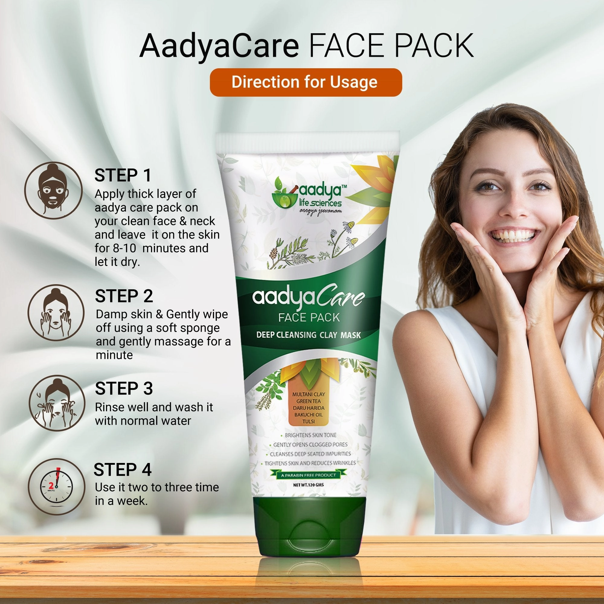 Deep cleansing multani mud based clay mask that Revives and brings back skin to natural tone.
