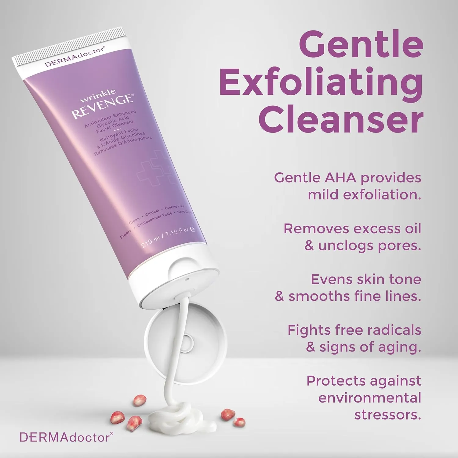 DERMAdoctor Antioxidant Enhanced Glycolic Acid Facial Cleanser, Dermatologist Formulated Gentle Cream Exfoliating Fragrance Free Face Wash for Men and Women - 7.10 oz
