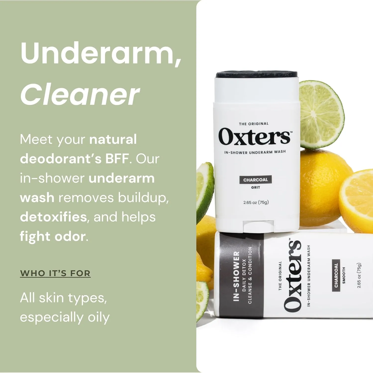Detoxifying Underarm Wash – Charcoal Smooth | Aluminum-Free Cleanser for Men & Women | Removes Deodorant & Sweat Buildup | Clean Ingredients | Made in USA