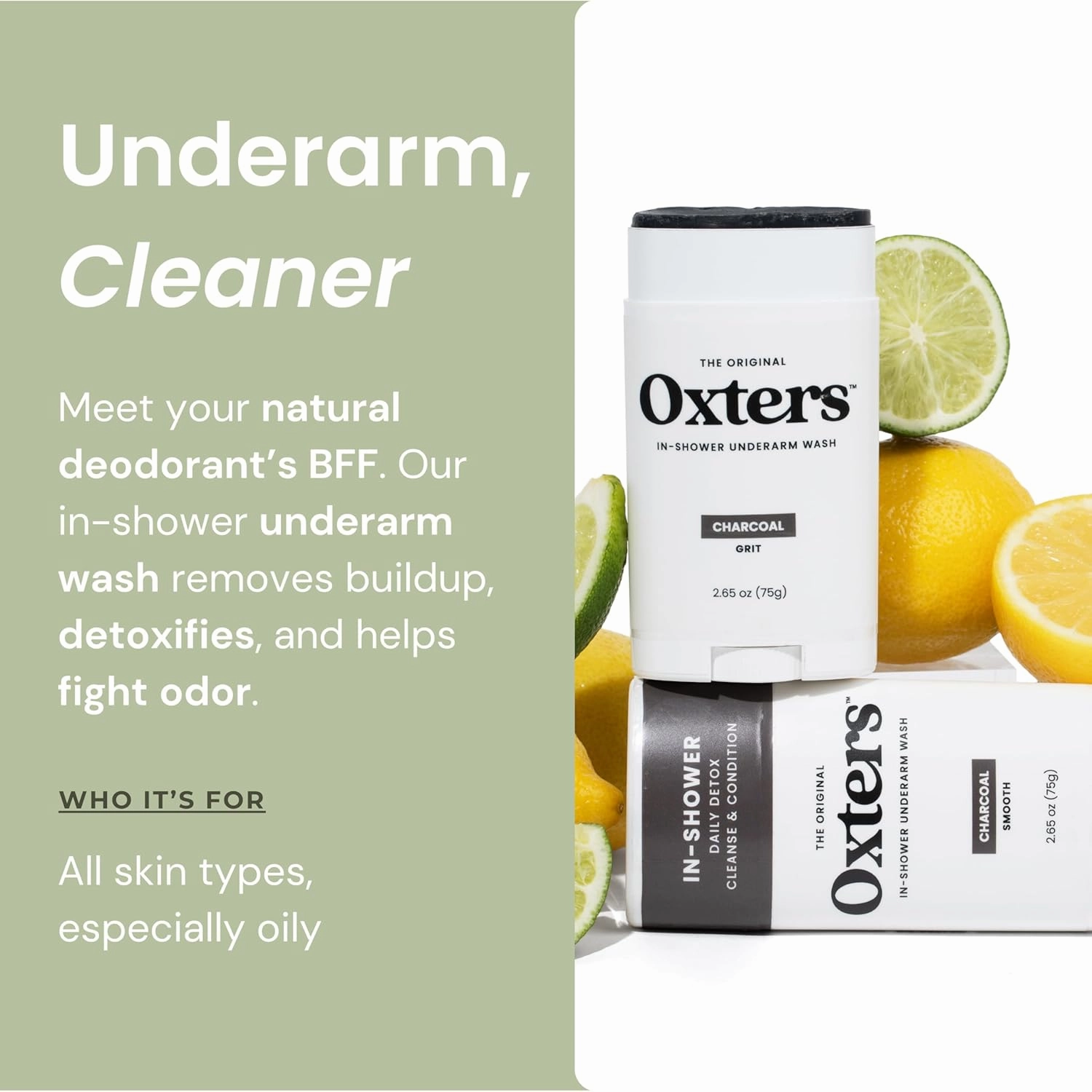 Detoxifying Underarm Wash – Charcoal Grit Exfoliant | Aluminum-Free Cleanser for Men & Women | Removes Deodorant & Sweat Buildup | Clean Ingredients | Made in USA