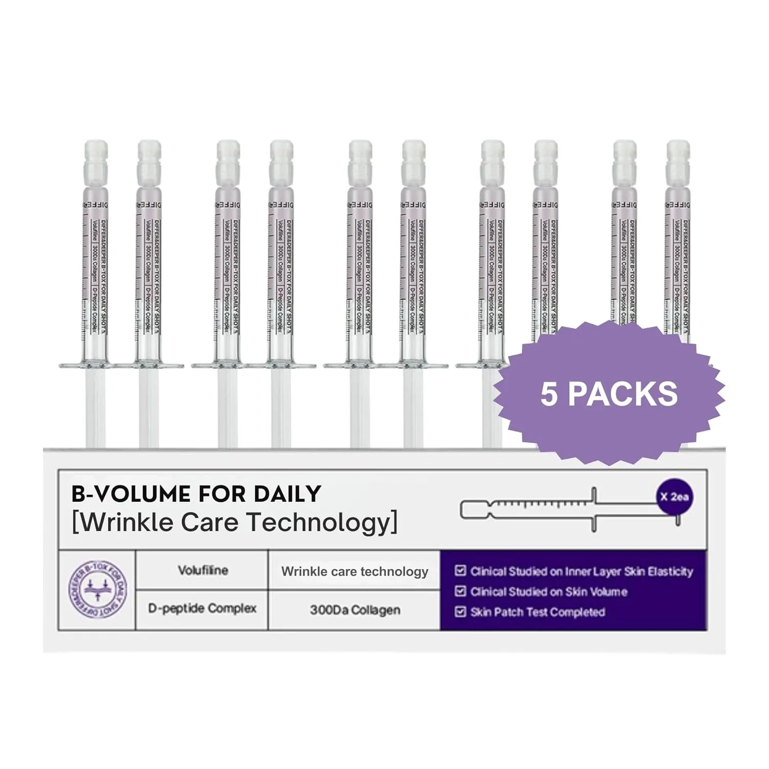 Differ & Deeper B-Volume Daily Essence Starter Pack*5 – Plumping & Smoothing Formula | Wrinkle & Elasticity Care | Volufiline, Peptide & Collagen Ampoule for Easy Topical Application (2.5ml*10)