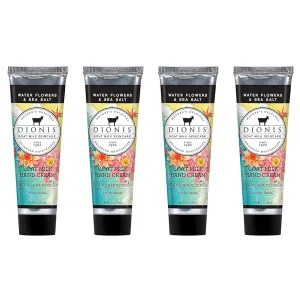 Dionis Goat Milk Skin Care Water Flowers & Sea Salt Scented Hand Cream Set - Cruelty Free Travel Size Hand Lotion For Hydrating & Moisturizing Dry Skin - Paraben Free, Made In The USA, 1 oz Set of 4
