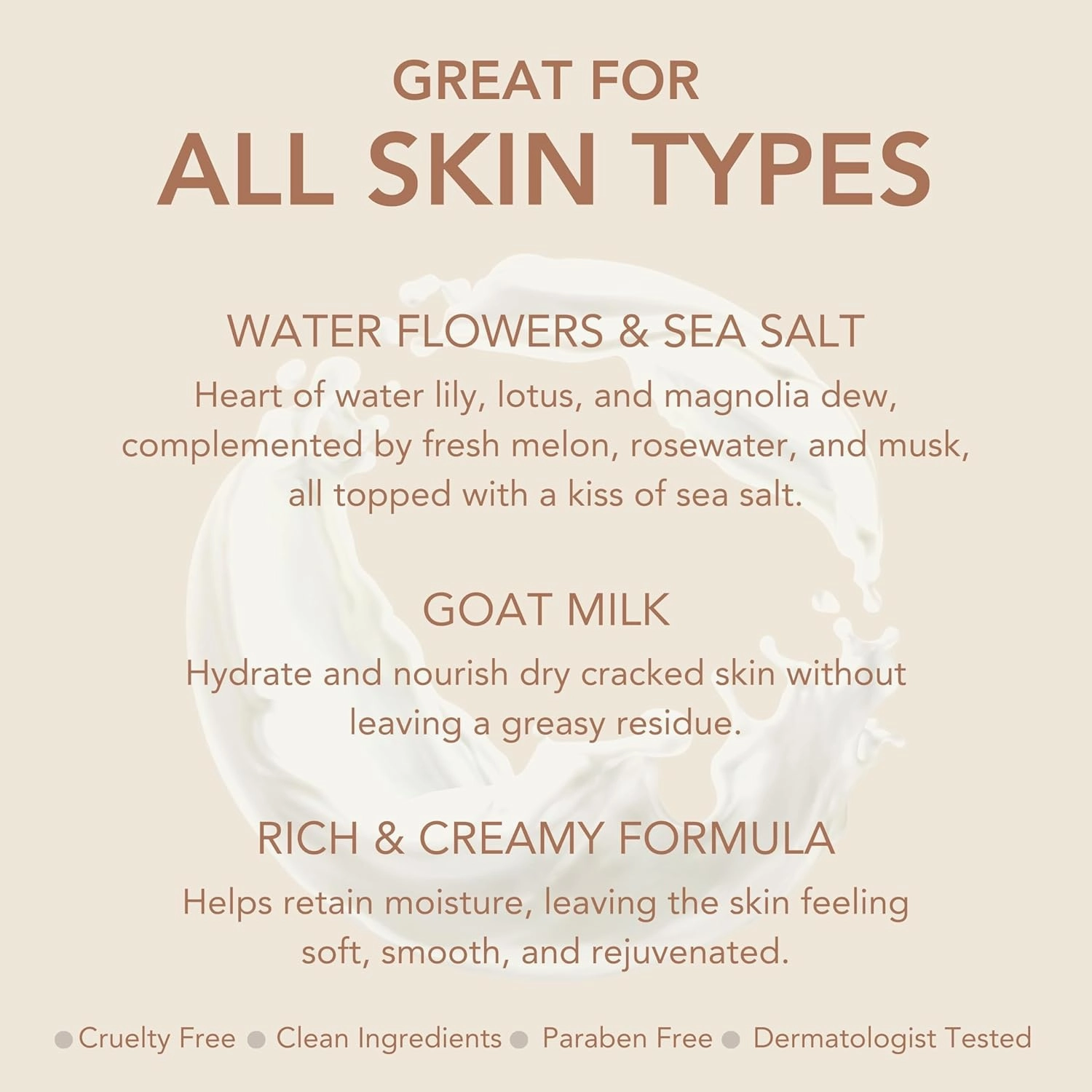 Dionis Goat Milk Hydrating Skincare Scented Cream, Rich & Creamy Daily Moisturizing Water Flowers & Sea Salt Spice Body Lotion For Dry Skin, Made in the USA, Cruelty-Free & Paraben-Free, 8.5 oz Bottle