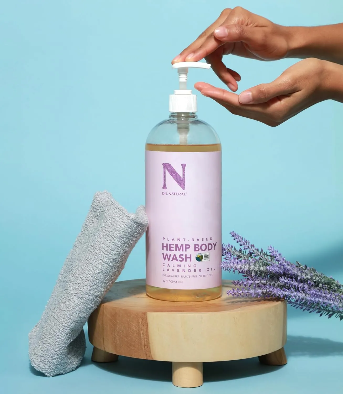 Dr. Natural Hemp Body Wash, Lavender, 32 oz - Pure Plant-Based Body Wash - Deep Cleansing and Moisturizing with Organic Shea Butter - Enriched with Hemp Seed Oil - Suitable for Sensitive Skin